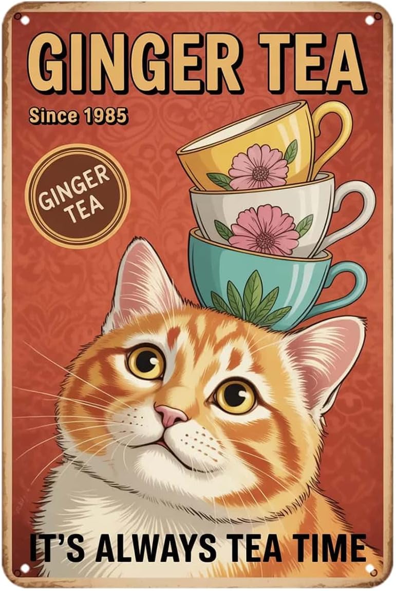 Cute Cat Ginger Tea Tin Sign F - огляд і ціна Ginger Tea